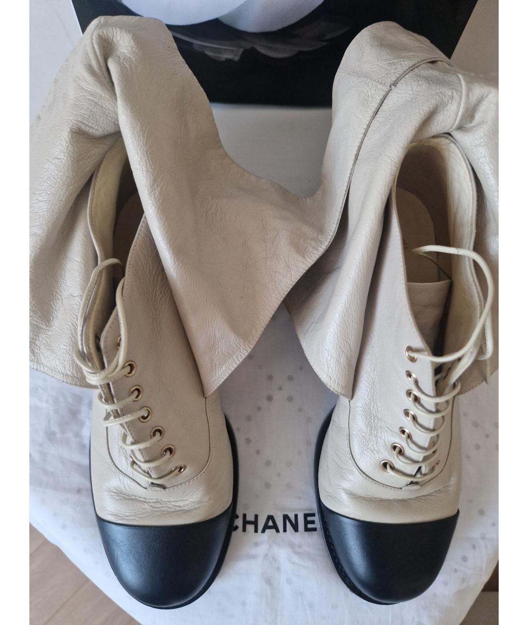 CHANEL Бежевые кожаные ботинки, фото 4