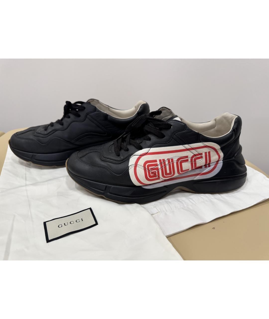 GUCCI Черные кожаные низкие кроссовки / кеды, фото 6