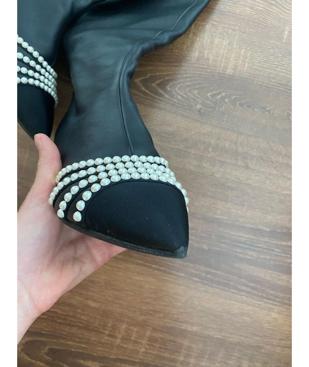 CHANEL Черные кожаные ботфорты, фото 4