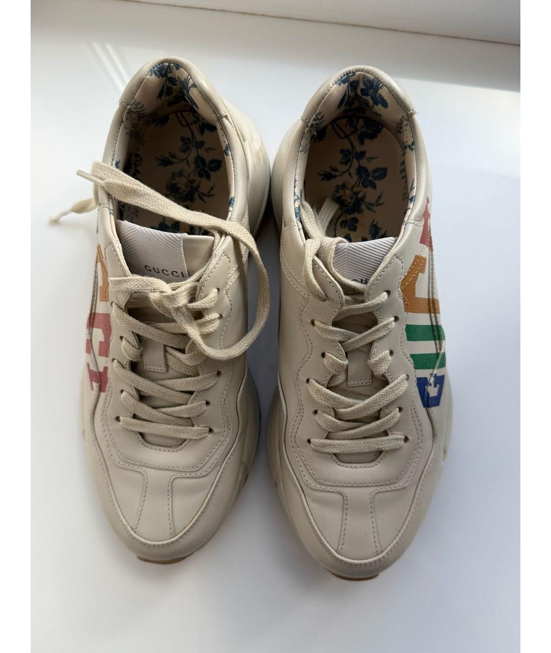 GUCCI Бежевые кожаные кроссовки, фото 4