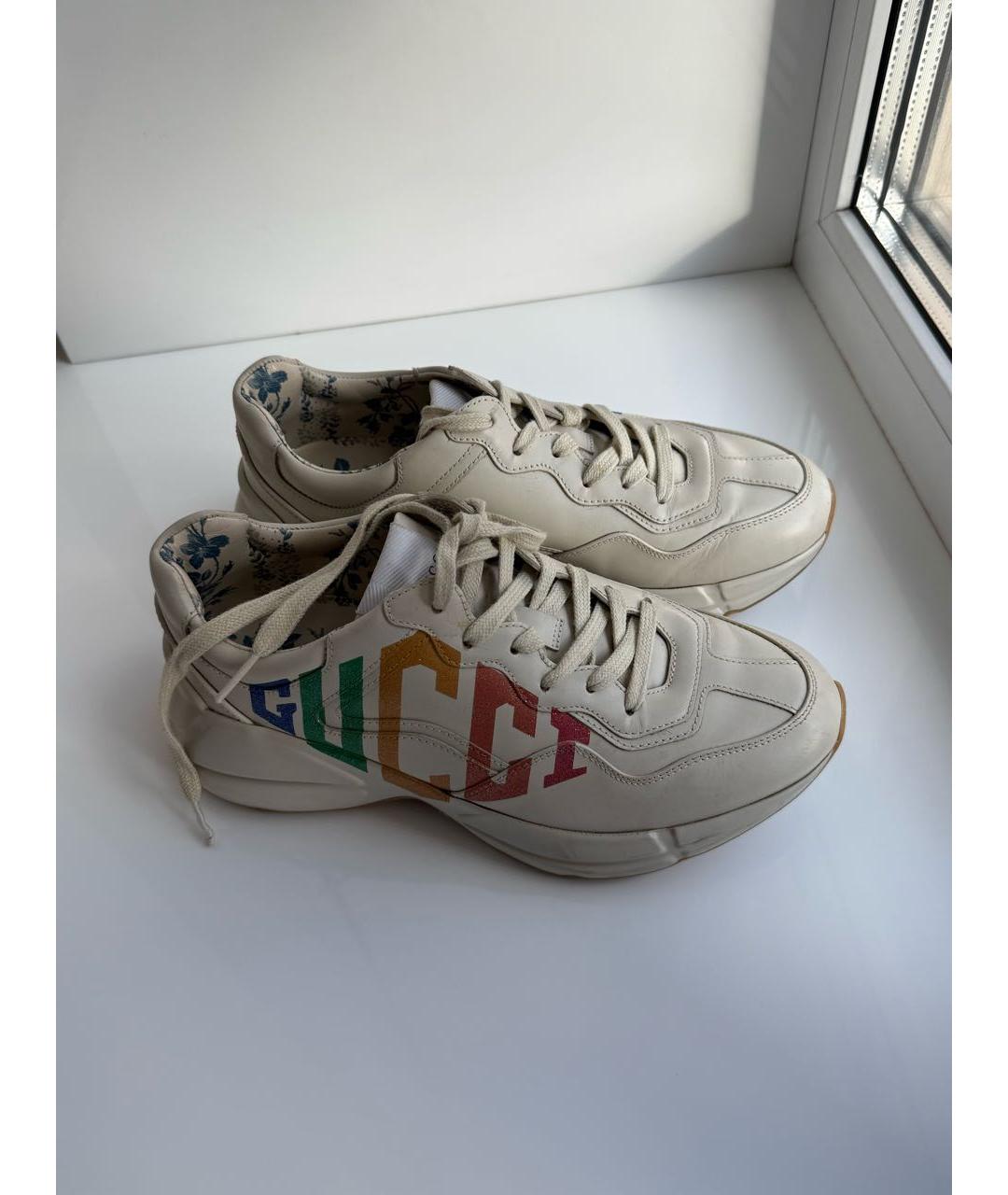 GUCCI Бежевые кожаные кроссовки, фото 3