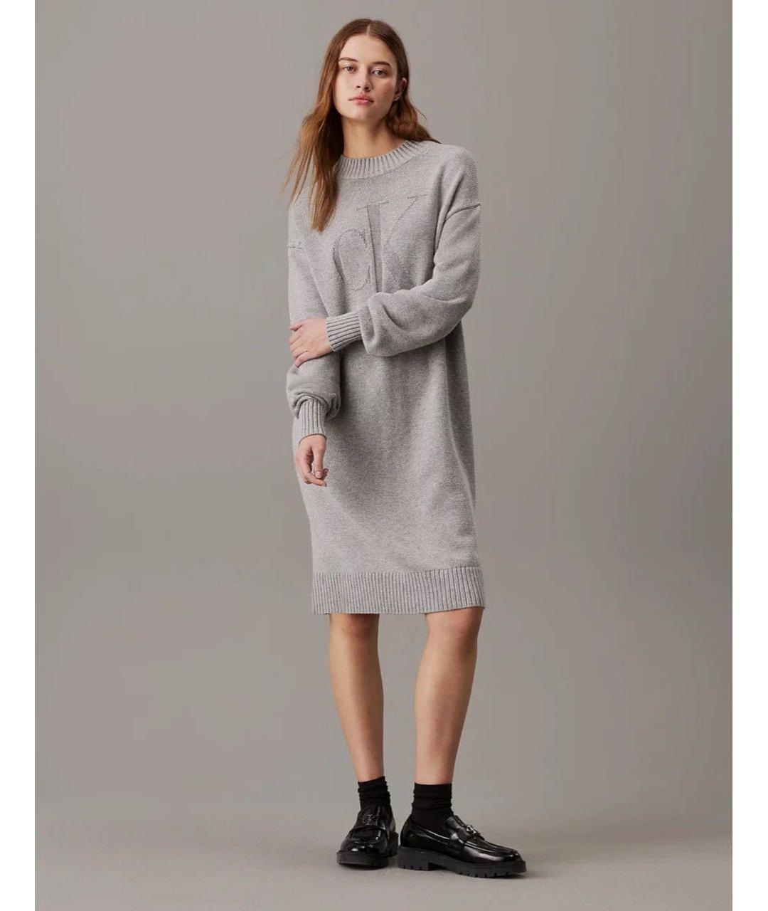CALVIN KLEIN Серое хлопковое повседневное платье, фото 7