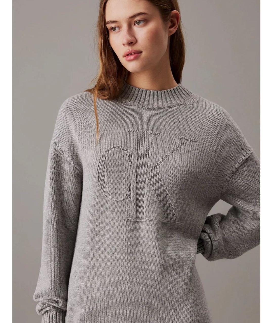 CALVIN KLEIN Серое хлопковое повседневное платье, фото 5