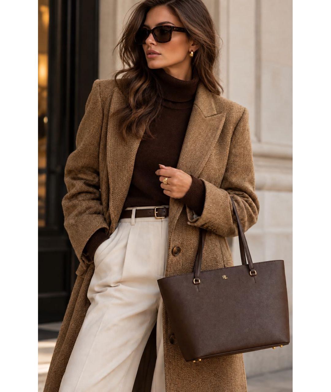 RALPH LAUREN Коричневая кожаная сумка тоут, фото 4
