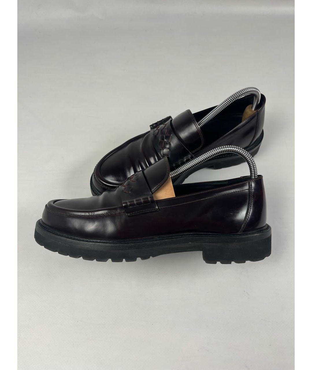 BOTTEGA VENETA Бордовые кожаные лоферы, фото 9