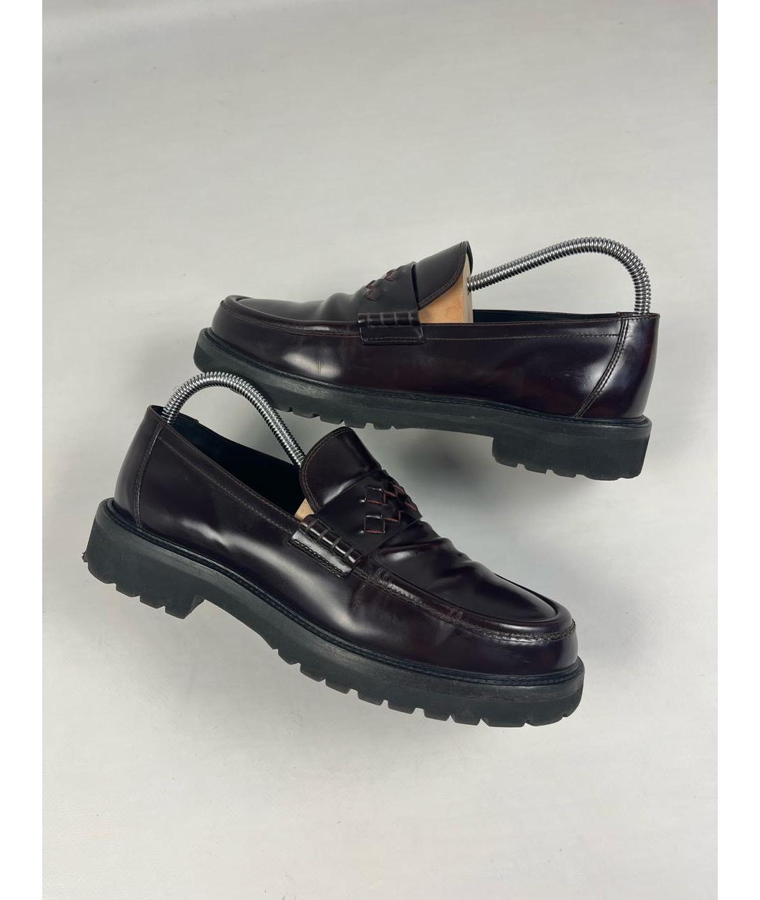 BOTTEGA VENETA Бордовые кожаные лоферы, фото 2