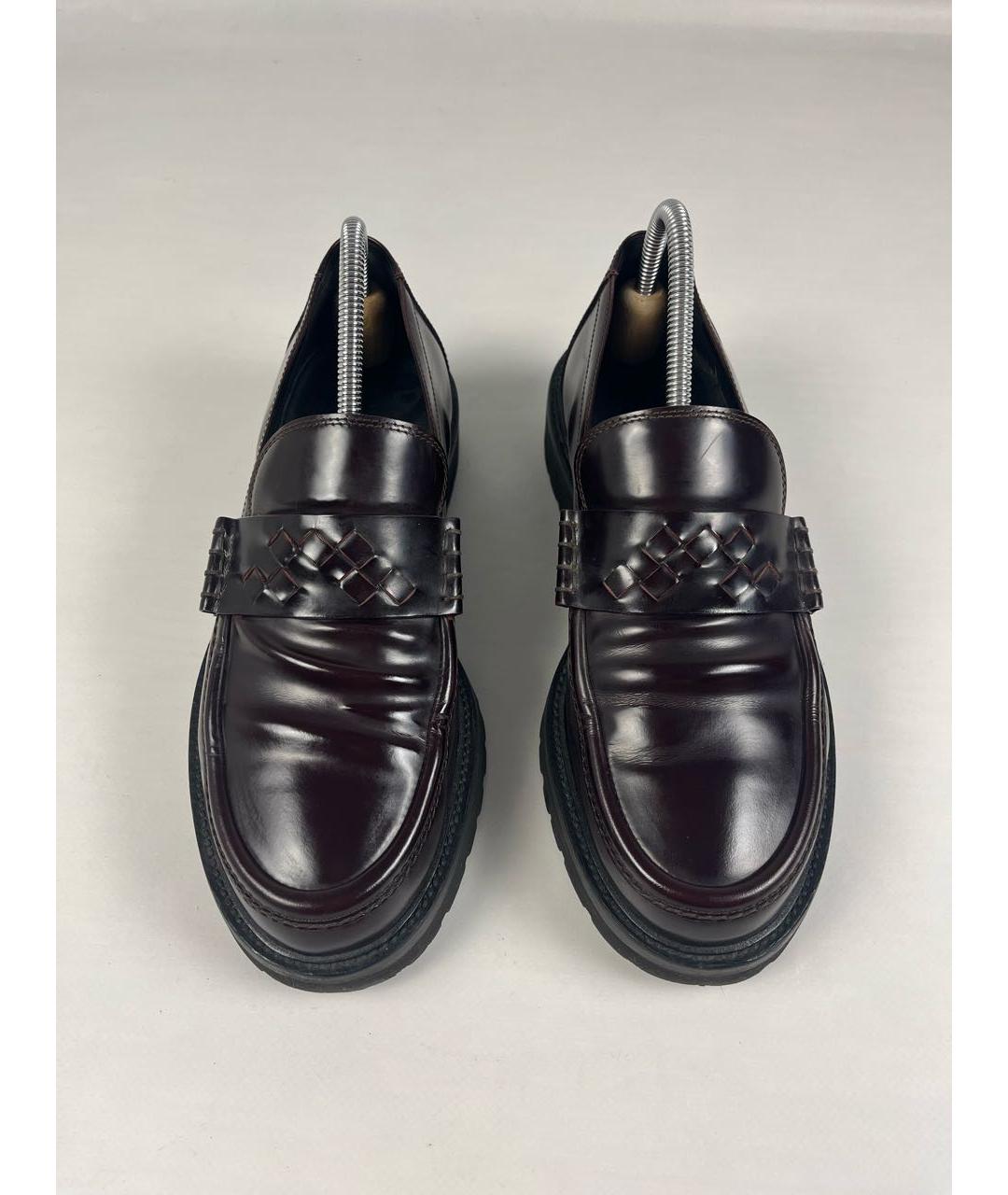 BOTTEGA VENETA Бордовые кожаные лоферы, фото 4