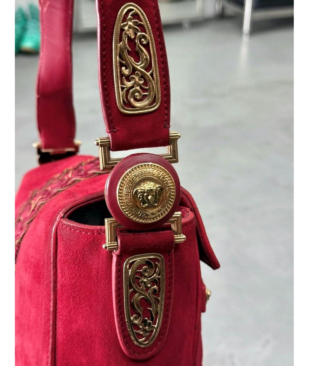 VERSACE Бордовая замшевая сумка с короткими ручками, фото 5