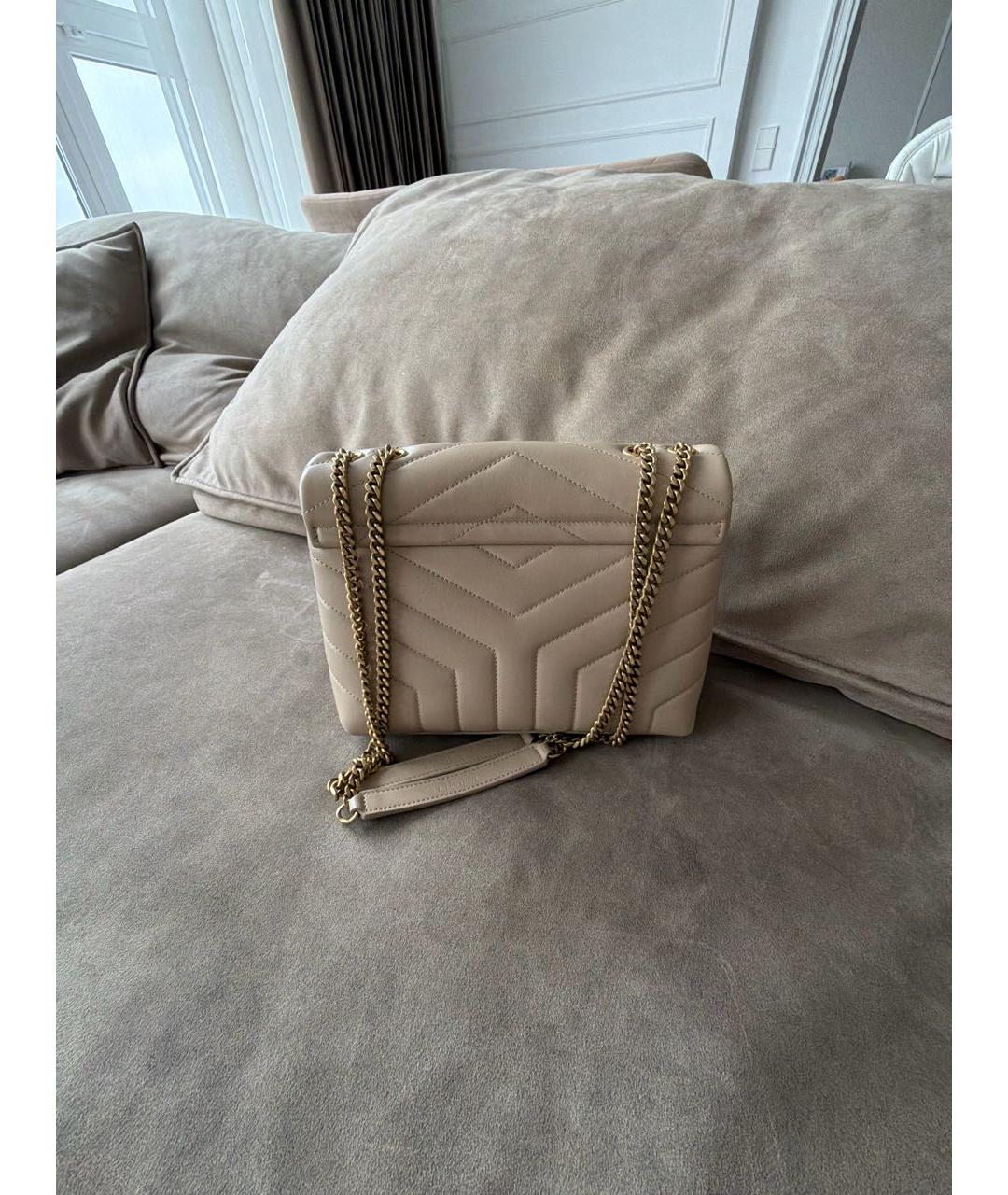 SAINT LAURENT Бежевая кожаная сумка через плечо, фото 3