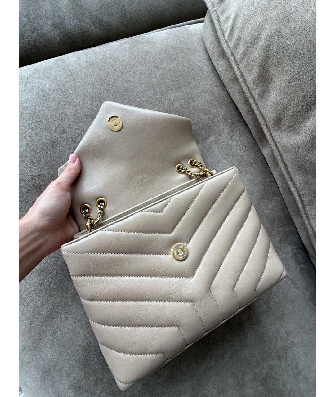 SAINT LAURENT Бежевая кожаная сумка через плечо, фото 5