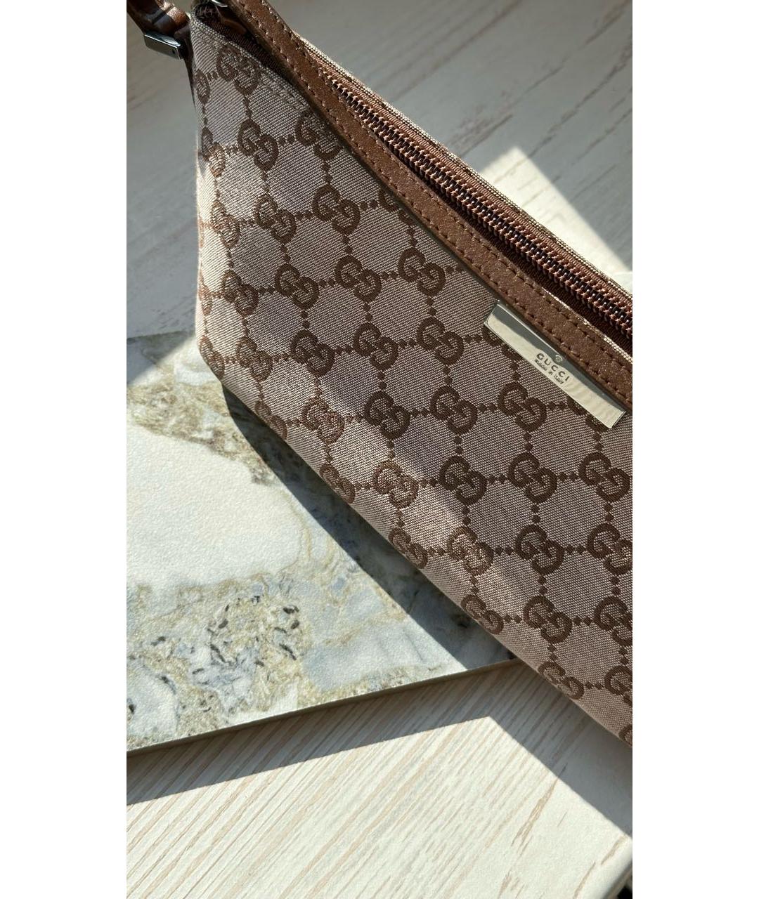 GUCCI Коричневая сумка с короткими ручками из канвы, фото 4