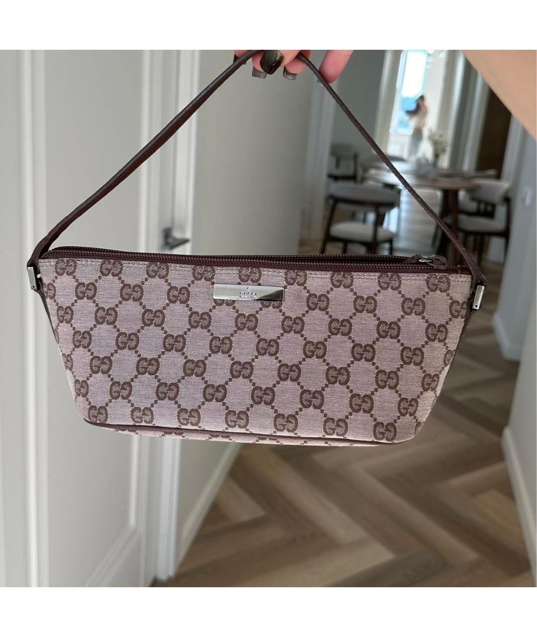 GUCCI Коричневая сумка с короткими ручками из канвы, фото 8