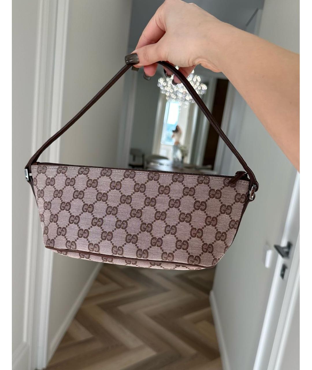 GUCCI Коричневая сумка с короткими ручками из канвы, фото 5