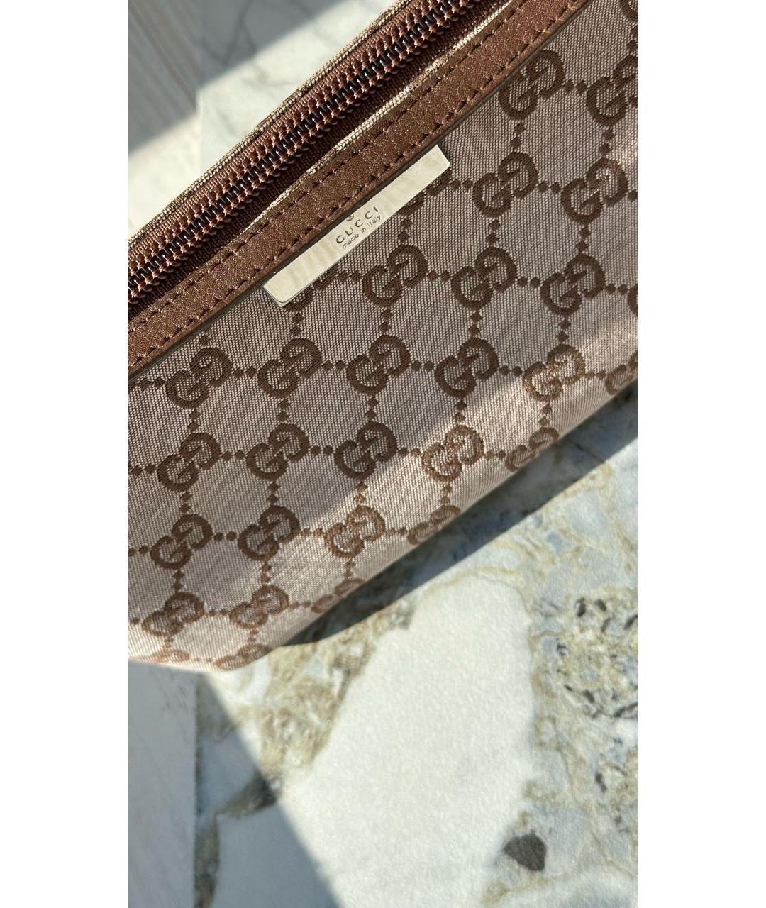 GUCCI Коричневая сумка с короткими ручками из канвы, фото 3