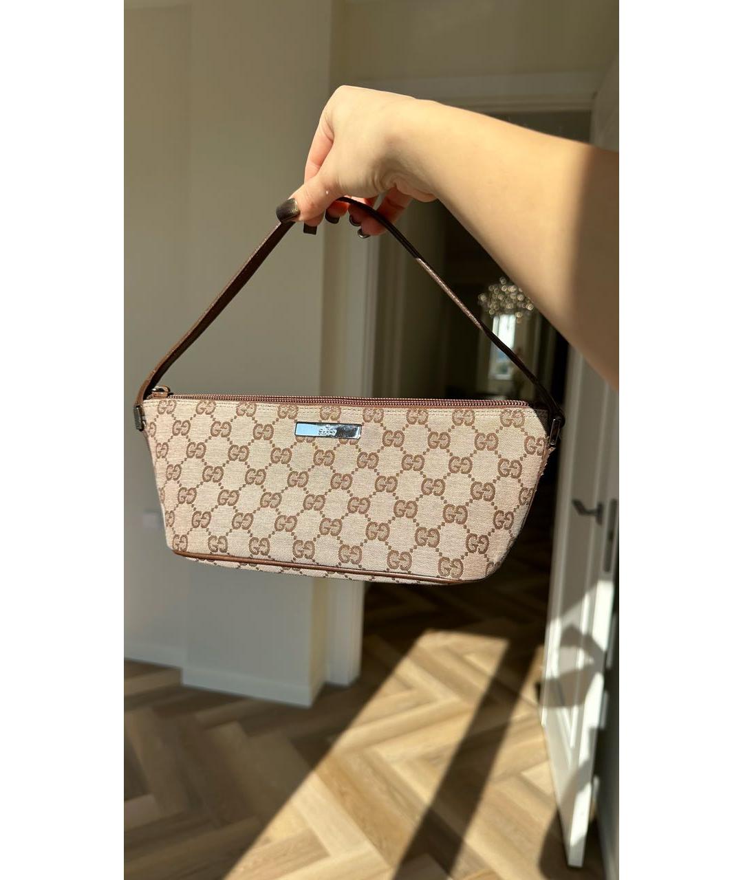 GUCCI Коричневая сумка с короткими ручками из канвы, фото 2