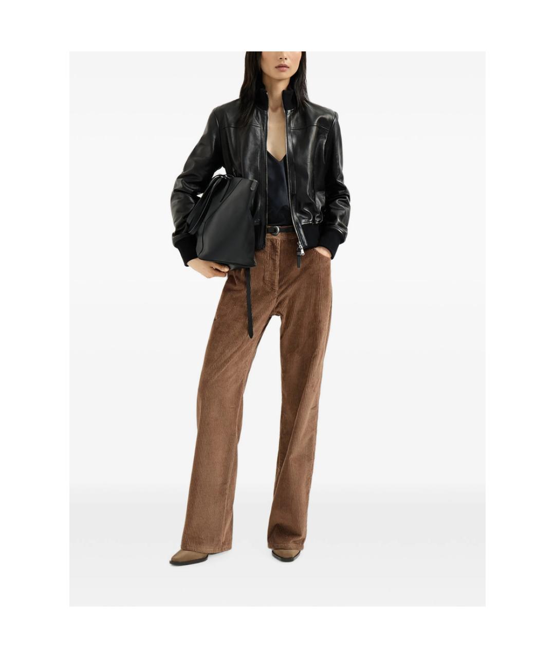 BRUNELLO CUCINELLI Коричневые хлопковые брюки широкие, фото 4