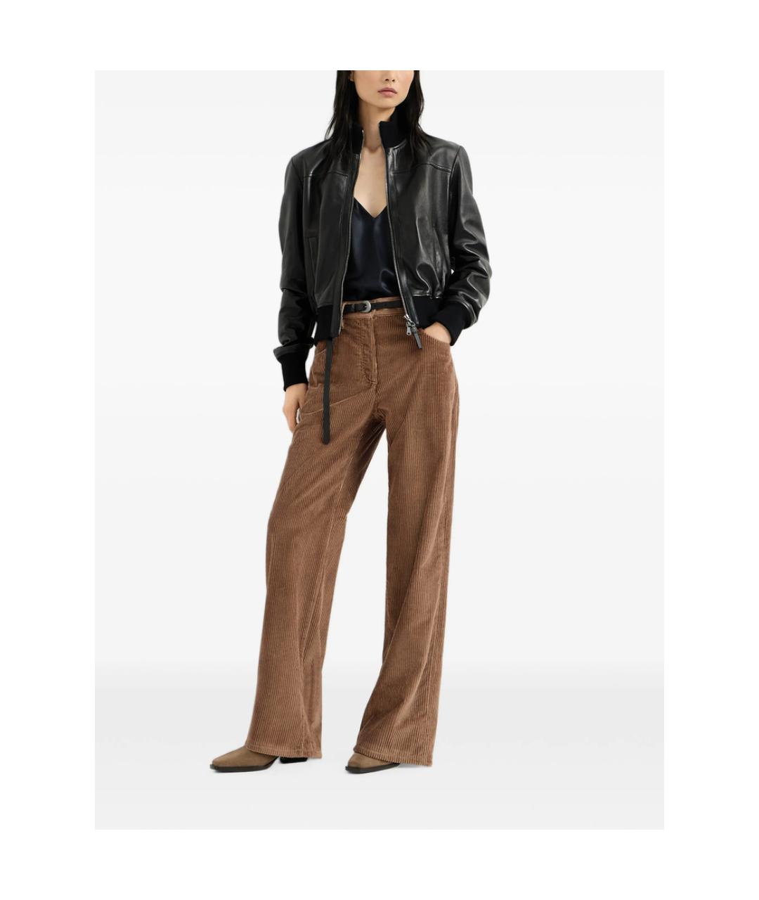 BRUNELLO CUCINELLI Коричневые хлопковые брюки широкие, фото 6