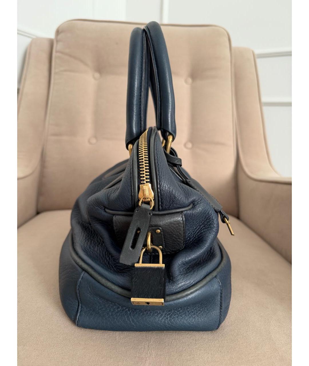CELINE Темно-синяя кожаная сумка с короткими ручками, фото 5