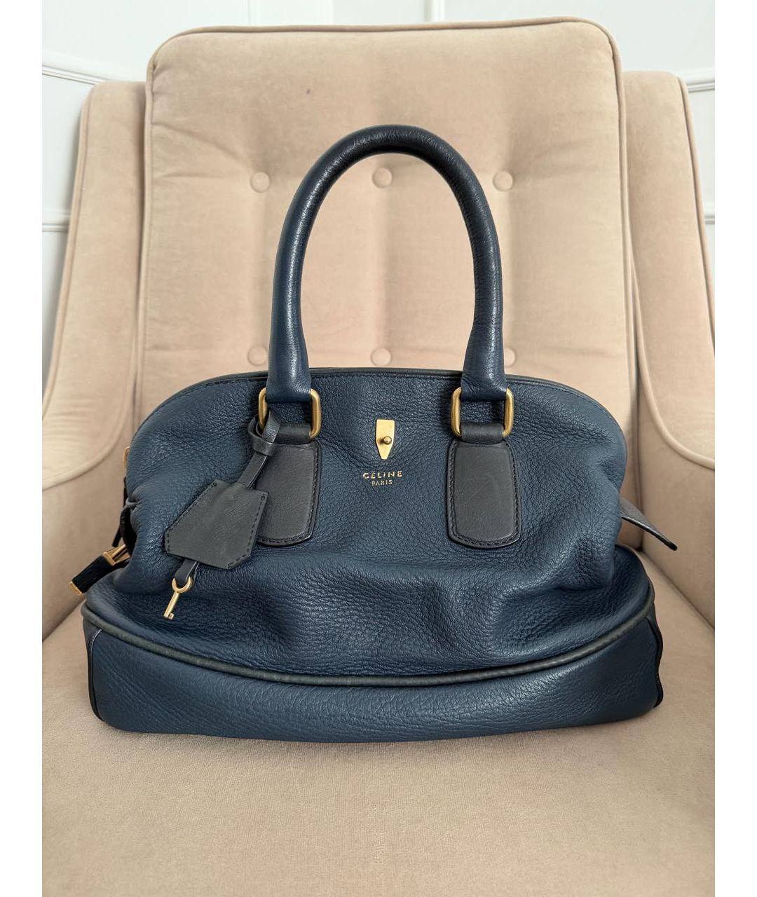 CELINE Темно-синяя кожаная сумка с короткими ручками, фото 9