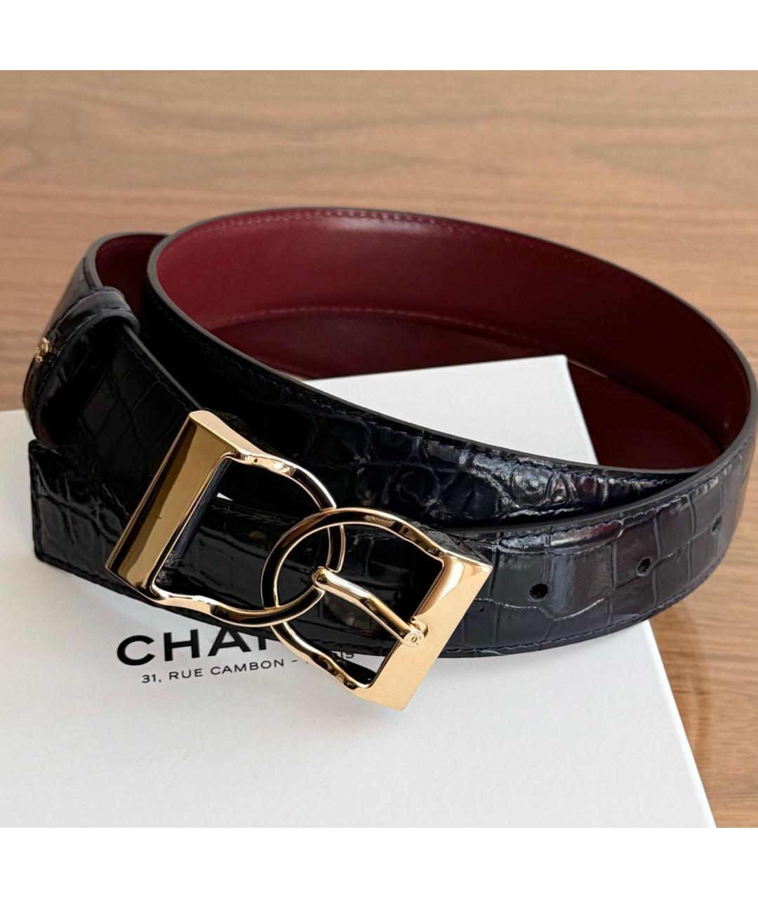 CHANEL Темно-синий ремень из кожи аллигатора, фото 2