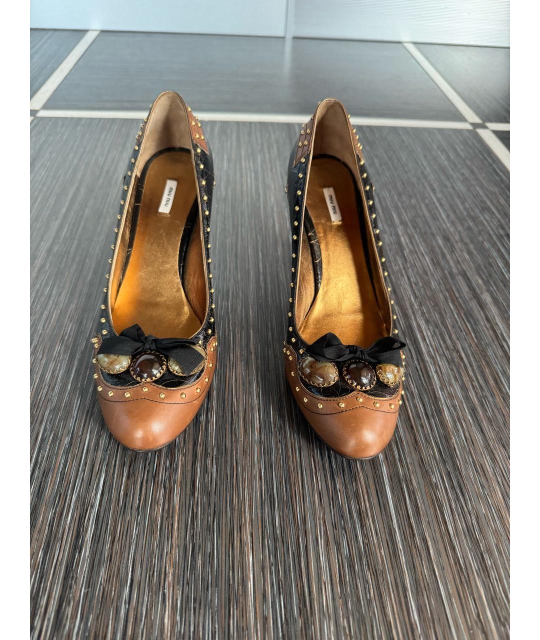 MIU MIU Коричневые кожаные туфли, фото 2