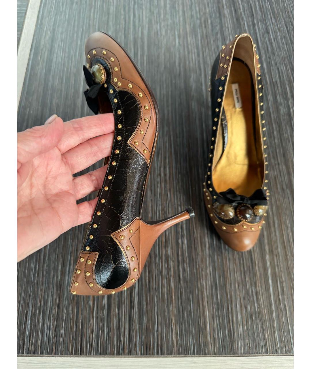 MIU MIU Коричневые кожаные туфли, фото 4