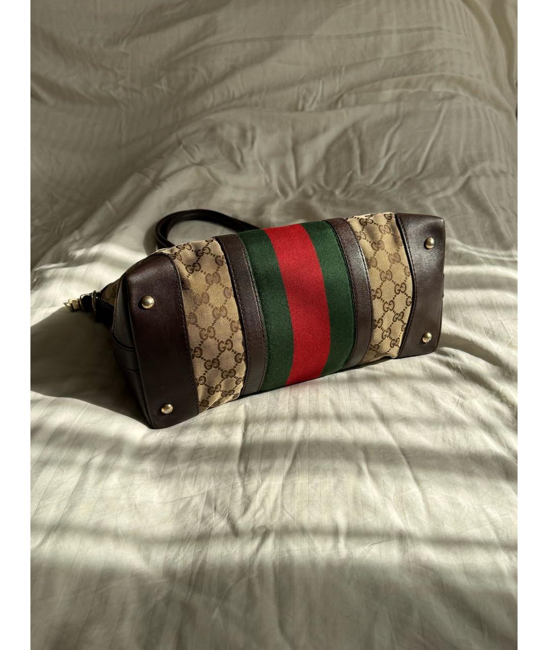 GUCCI Коричневая тканевая сумка с короткими ручками, фото 3