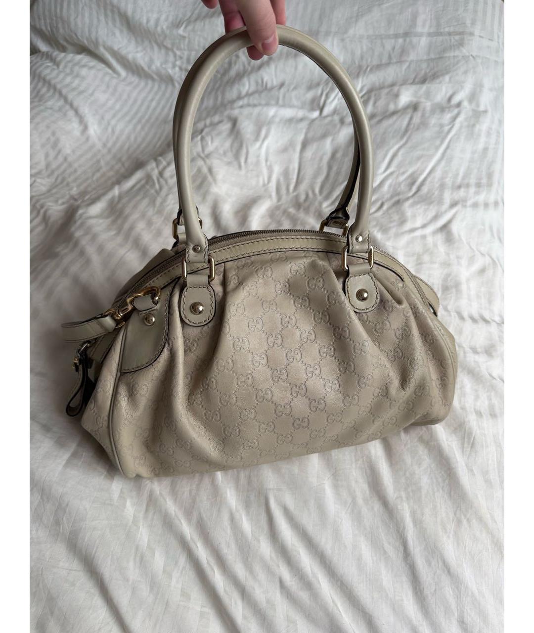 GUCCI Бежевая кожаная сумка с короткими ручками, фото 2