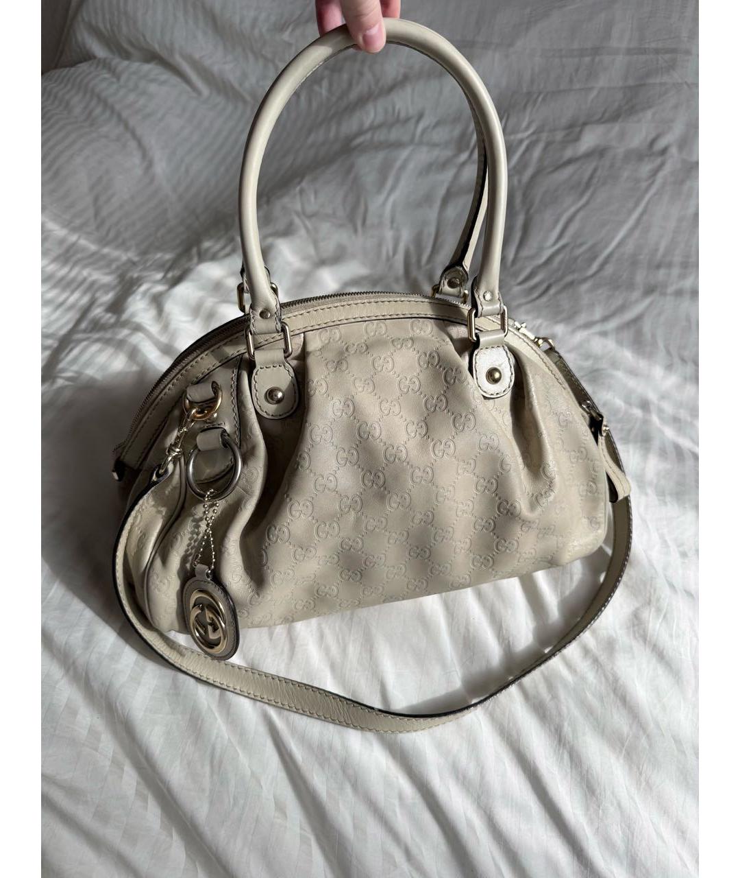 GUCCI Бежевая кожаная сумка с короткими ручками, фото 1