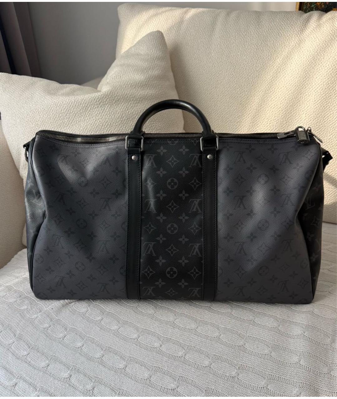 LOUIS VUITTON Антрацитовая дорожная/спортивная сумка из канвы, фото 9