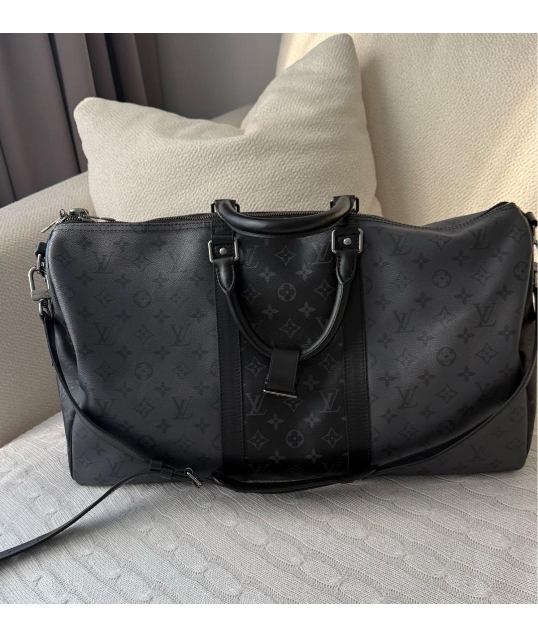 LOUIS VUITTON Антрацитовая дорожная/спортивная сумка из канвы, фото 2