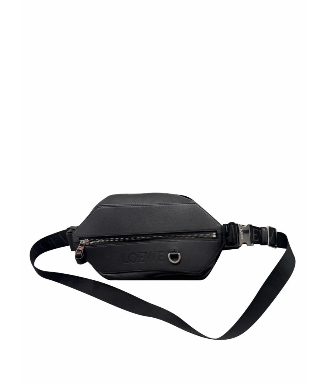 LOEWE Черная кожаная поясная сумка, фото 1
