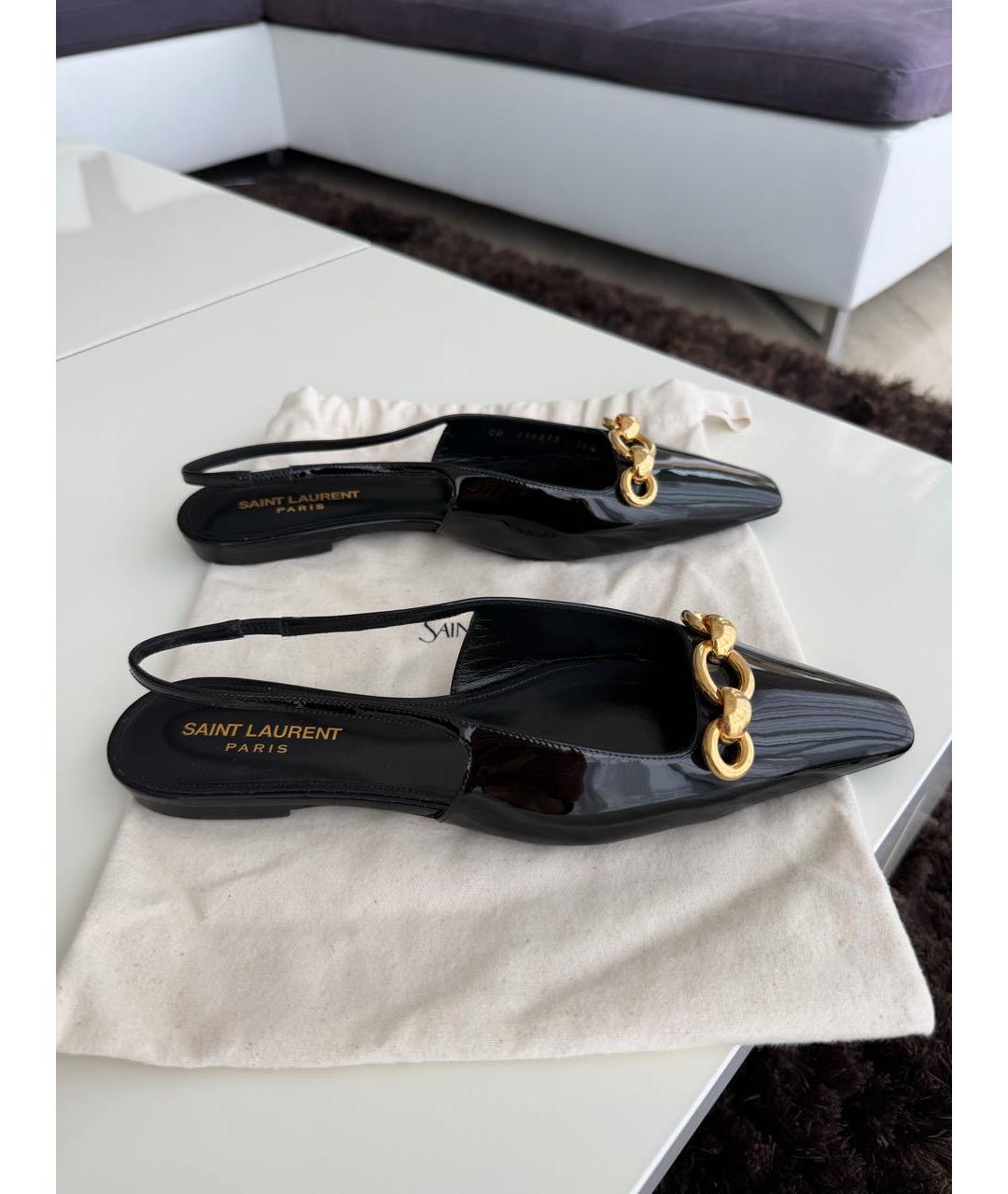 SAINT LAURENT Черные балетки из лакированной кожи, фото 7