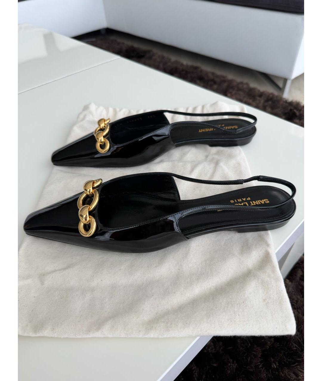 SAINT LAURENT Черные балетки из лакированной кожи, фото 4