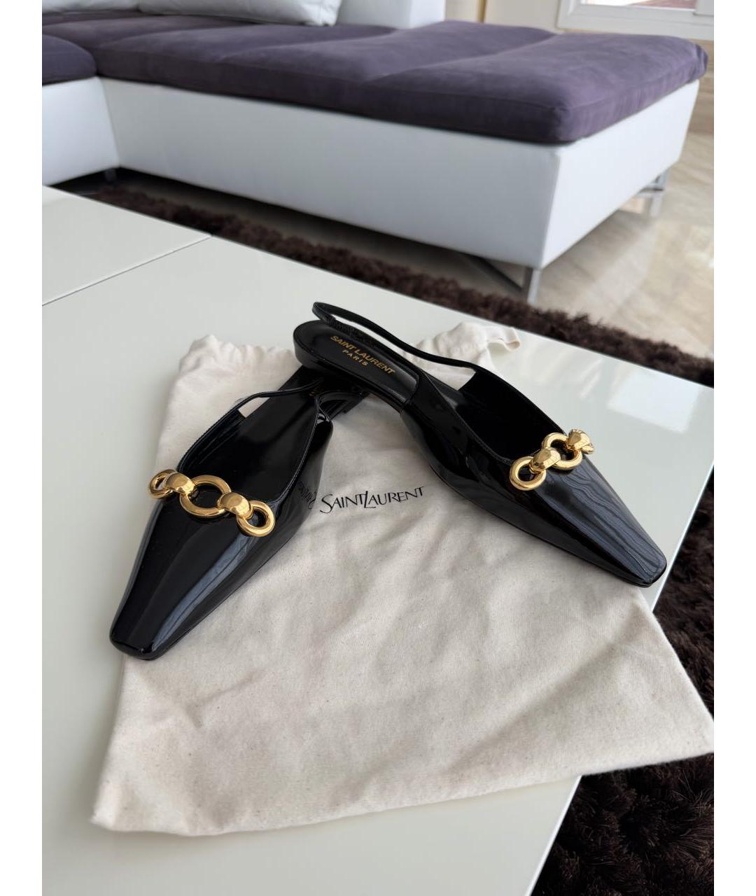 SAINT LAURENT Черные балетки из лакированной кожи, фото 2