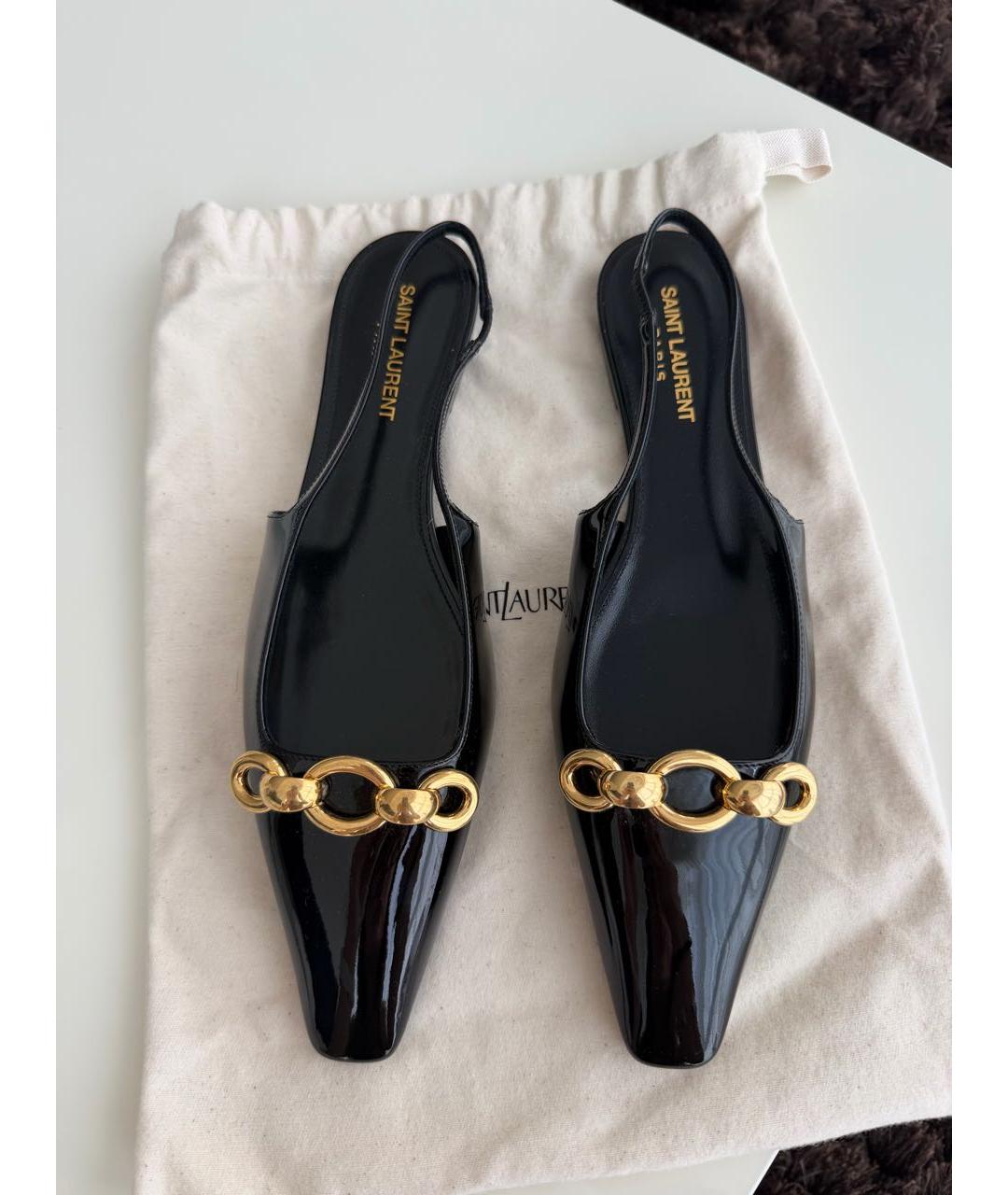 SAINT LAURENT Черные балетки из лакированной кожи, фото 3
