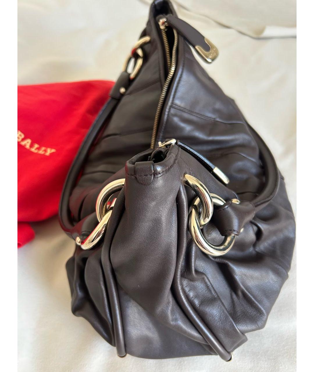 BALLY Коричневая кожаная сумка с короткими ручками, фото 3