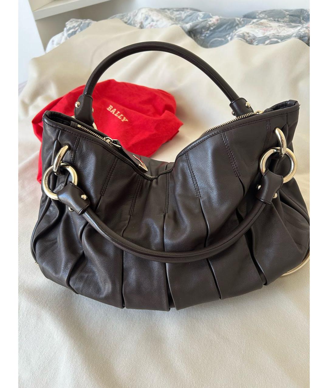 BALLY Коричневая кожаная сумка с короткими ручками, фото 9