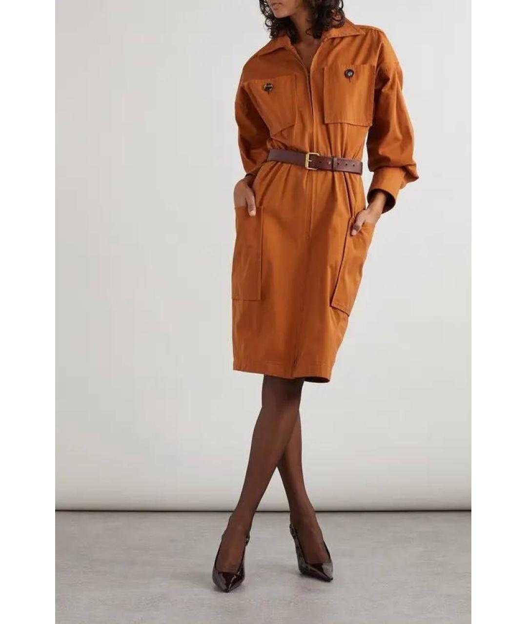 SAINT LAURENT Оранжевое хлопковое повседневное платье, фото 3