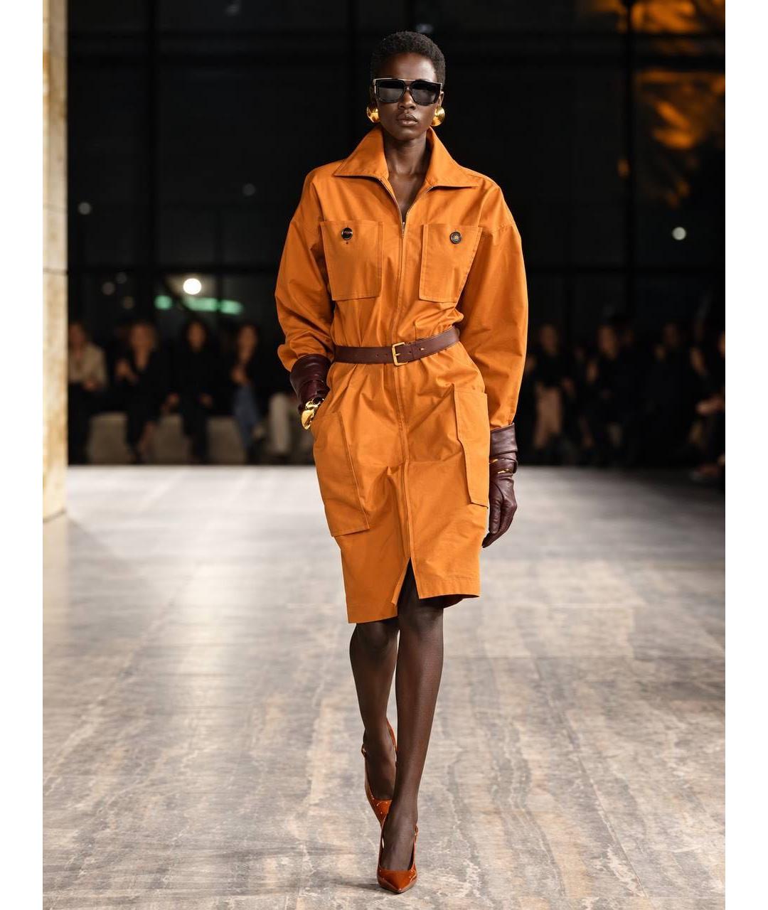 SAINT LAURENT Оранжевое хлопковое повседневное платье, фото 2