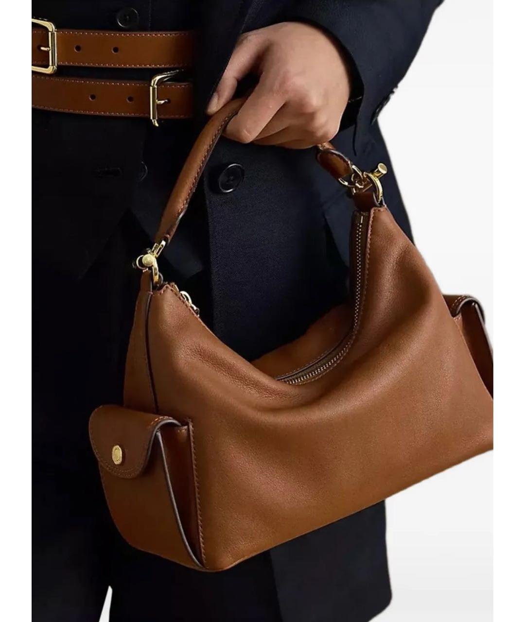 RALPH LAUREN Коричневая кожаная сумка через плечо, фото 5