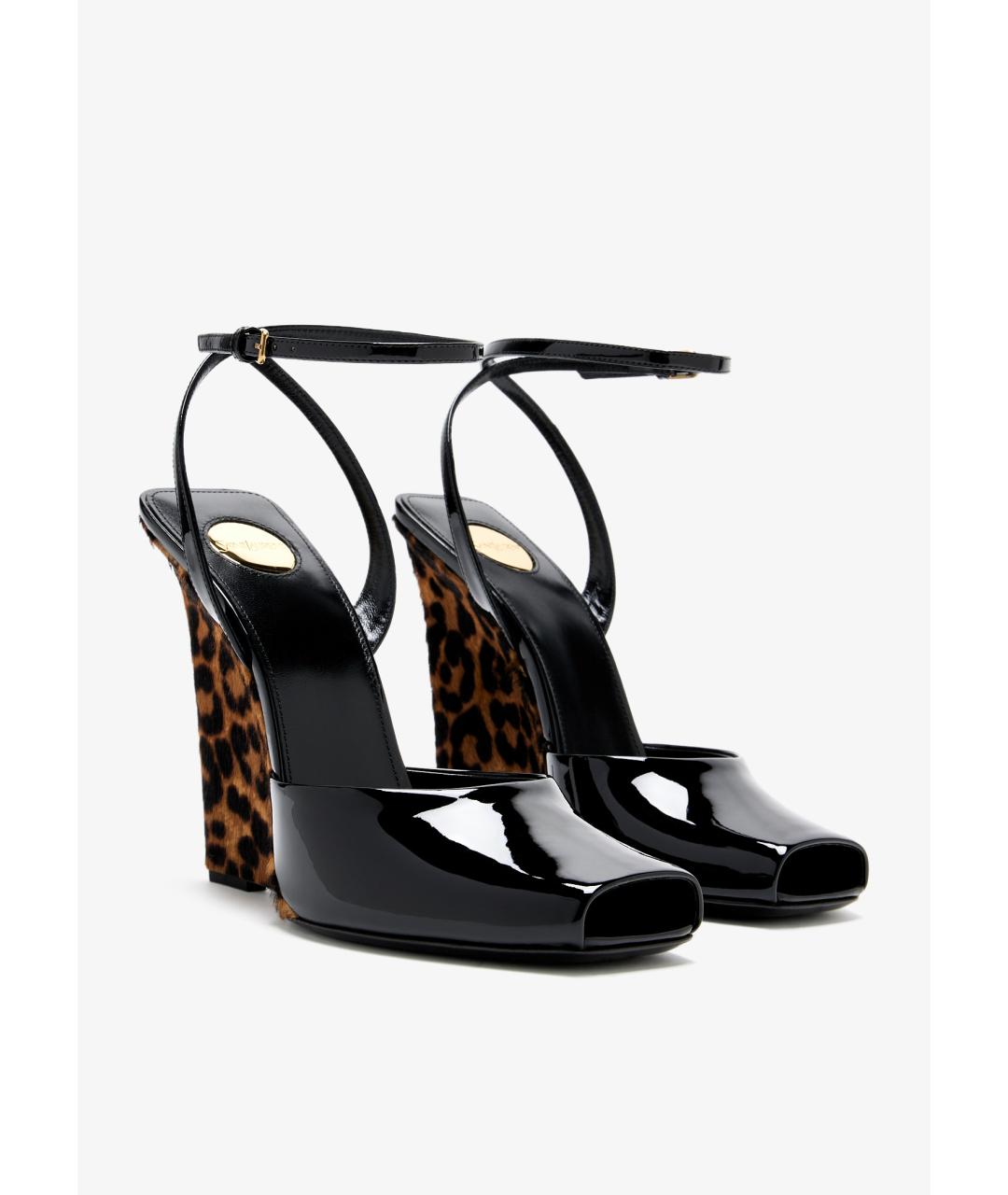 SAINT LAURENT Черные босоножки из лакированной кожи, фото 4