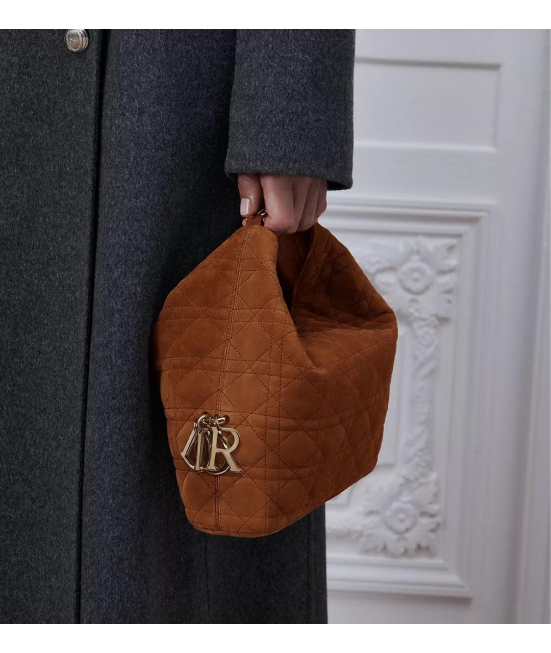 CHRISTIAN DIOR Коричневая замшевая сумка с короткими ручками, фото 8