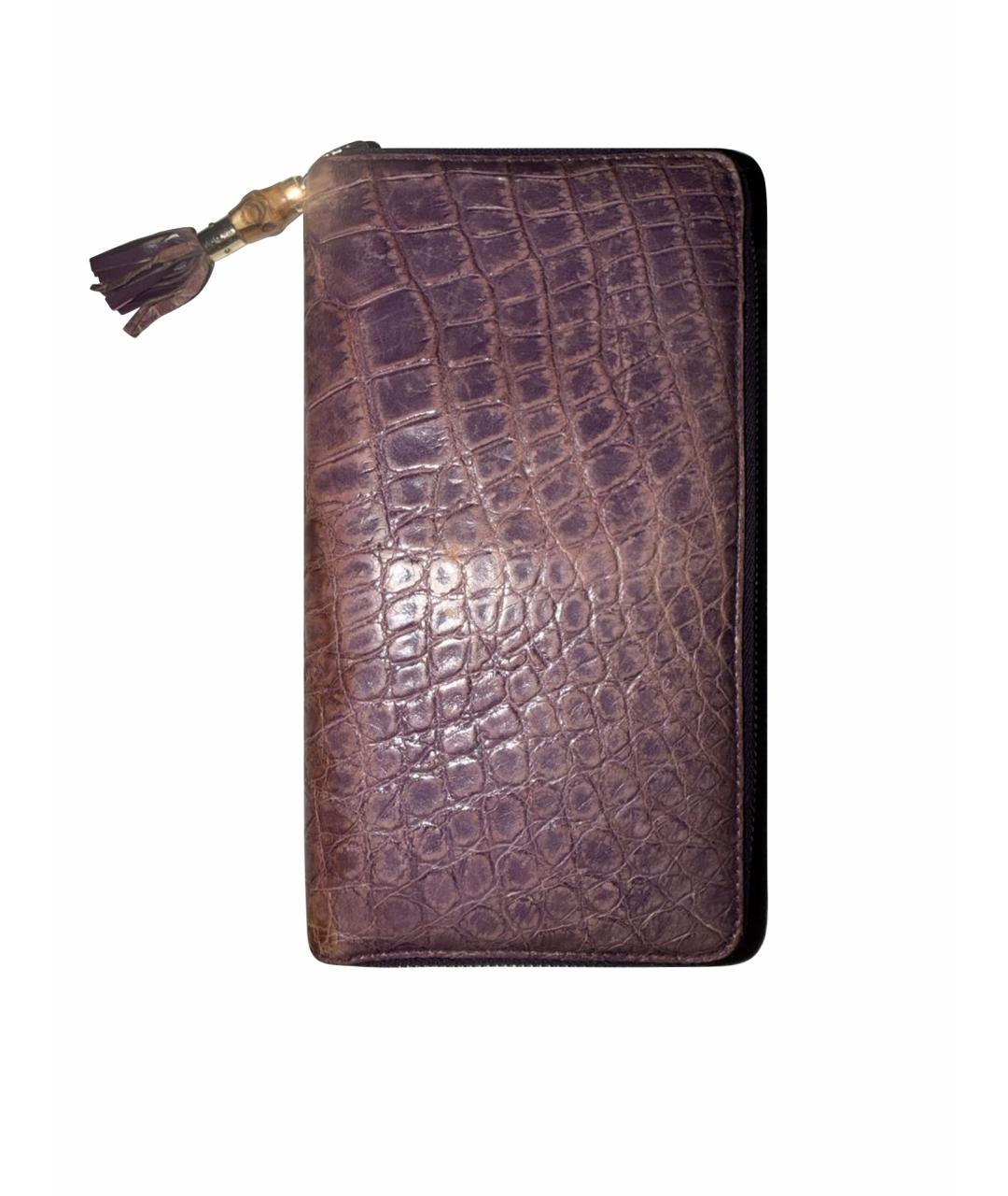 GUCCI Фиолетовый кошелек из кожи крокодила, фото 1