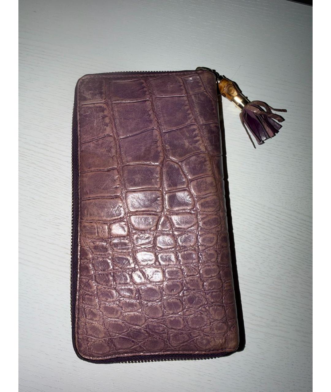 GUCCI Фиолетовый кошелек из кожи крокодила, фото 2