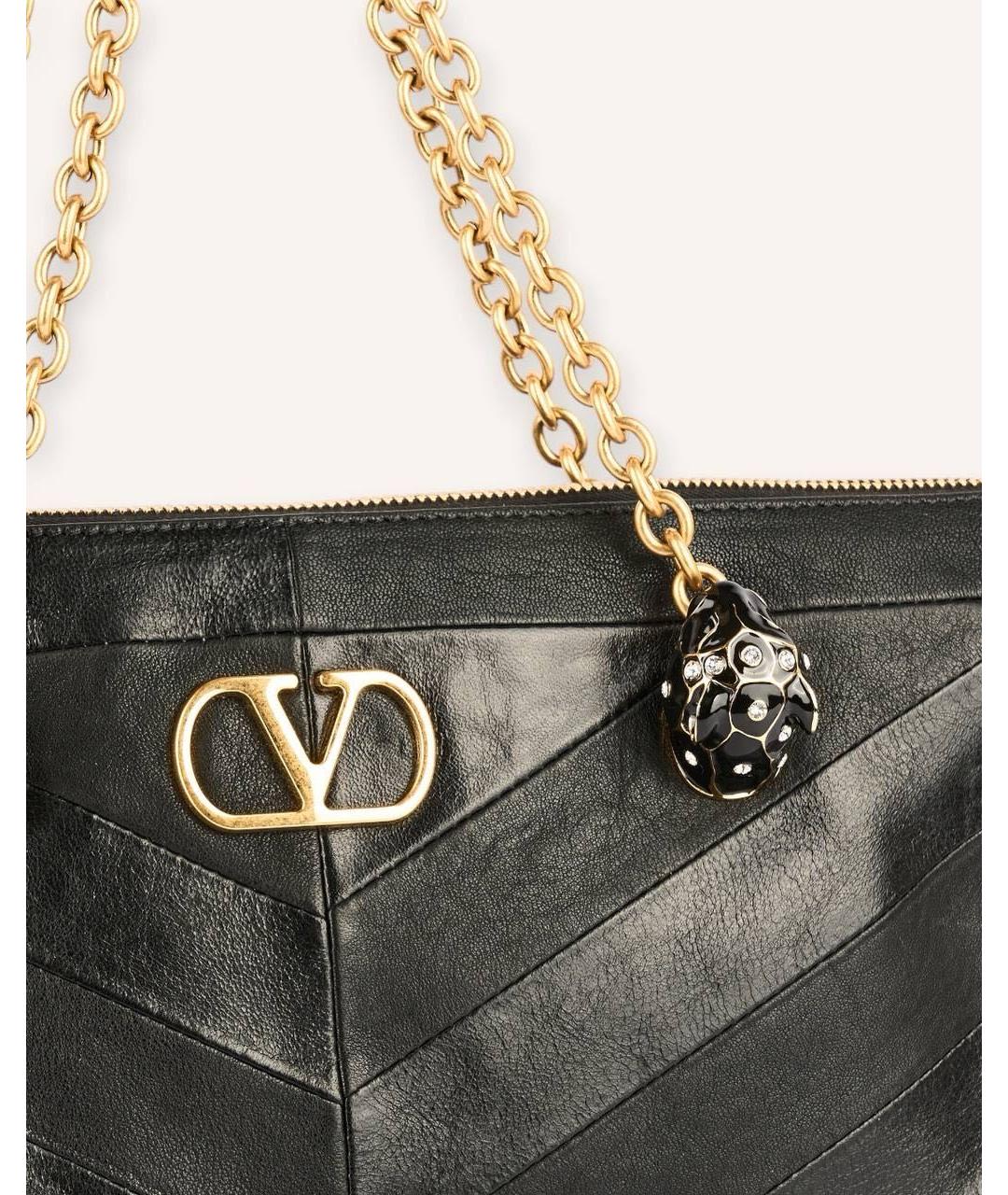 VALENTINO Черная кожаная сумка тоут, фото 4