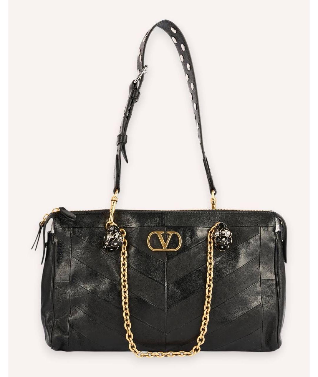 VALENTINO Черная кожаная сумка тоут, фото 5
