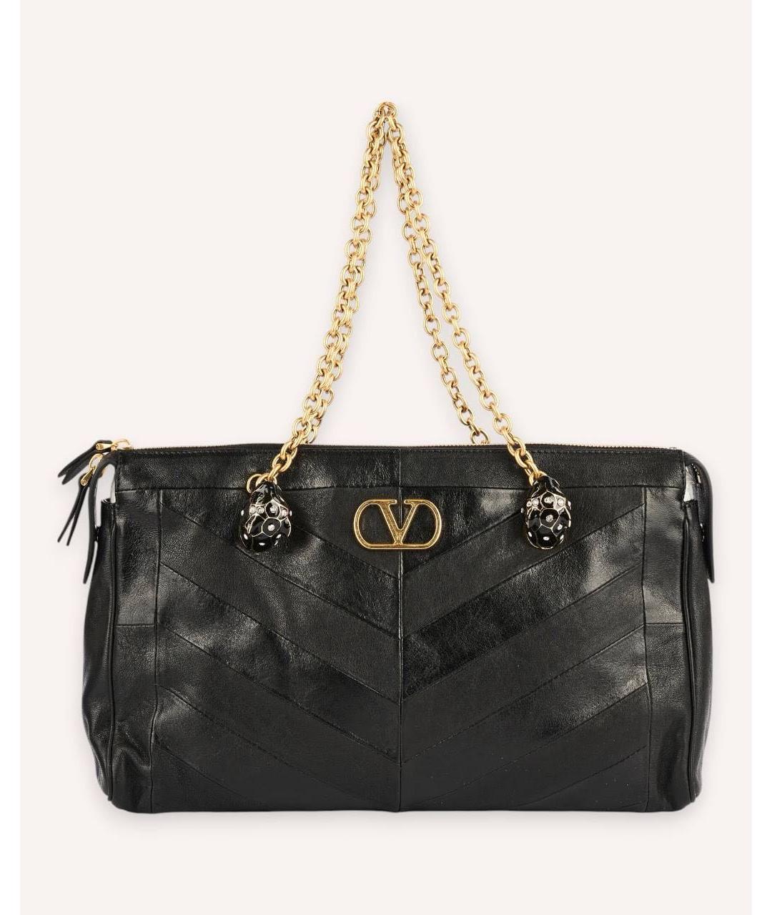 VALENTINO Черная кожаная сумка тоут, фото 7