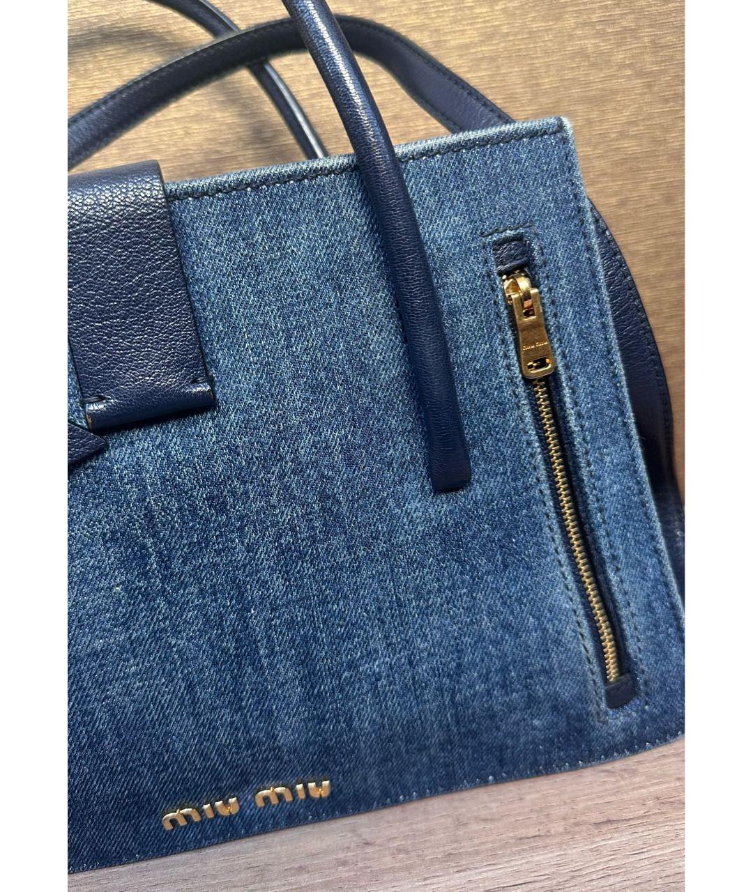 MIU MIU Темно-синяя деним сумка с короткими ручками, фото 8