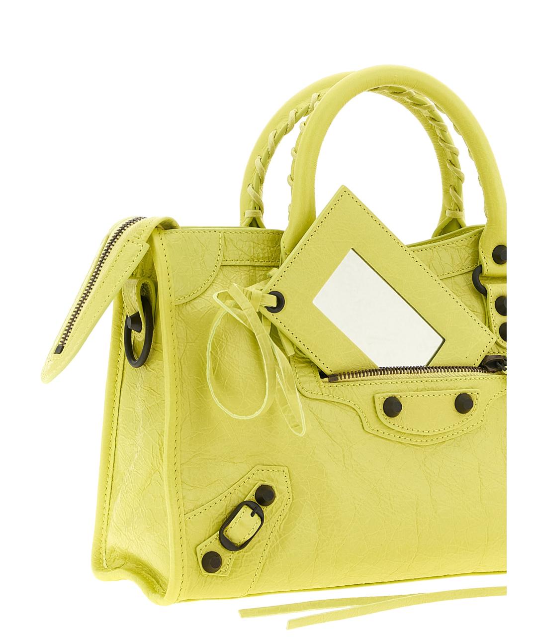 BALENCIAGA Желтая кожаная сумка тоут, фото 3
